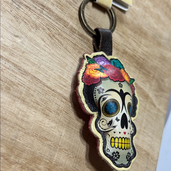 Leather Sugar Skull Key Chain NWT Mexican Day of the Dead - Picture 4 of 8